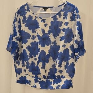Ann Taylor Factory Blue Floral Women's Top